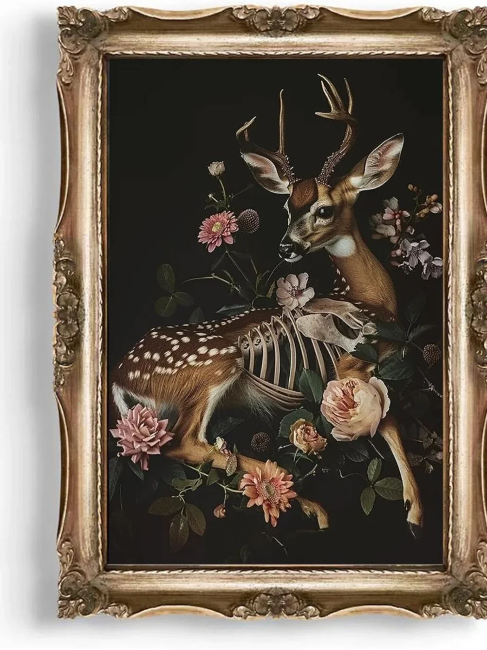 Gothic Animal Wall Art | Vintage Deer Canvas Print | Dark Academia Decor 16x24